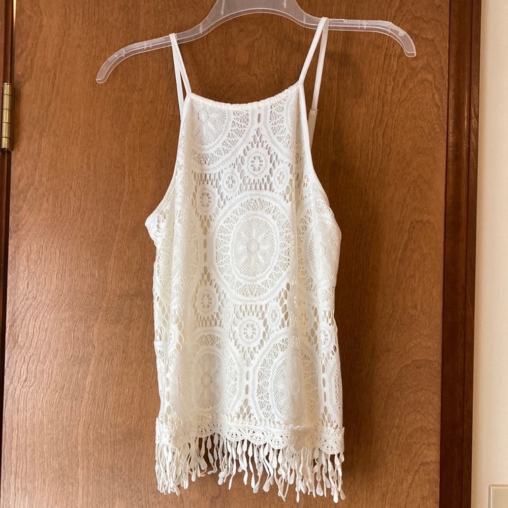 Womens small white boho xhilaration lace tank top